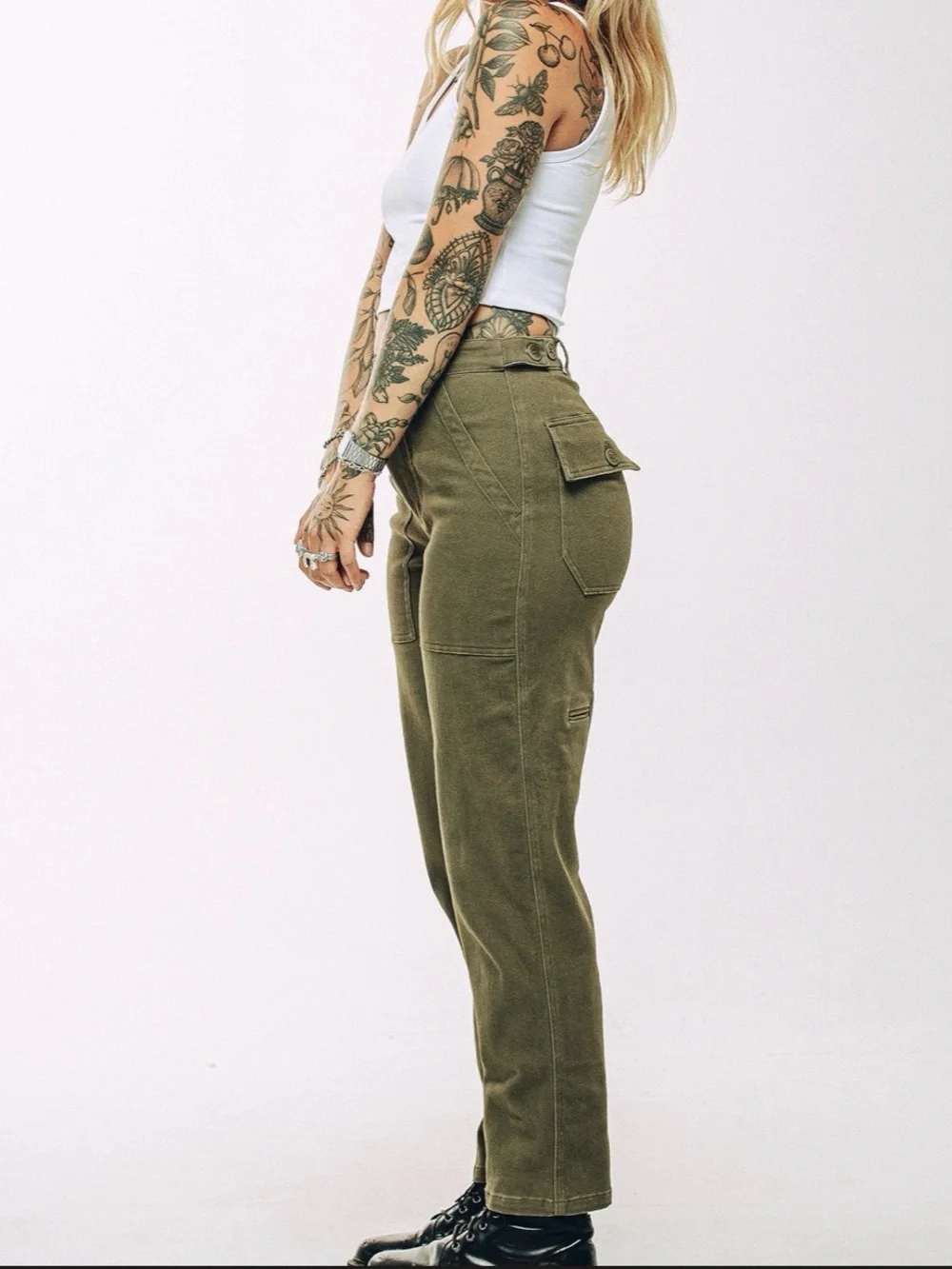 P&Co Service Fatigue High-Rise Pants in Olive Green Size 30 - Picture 8 of 9